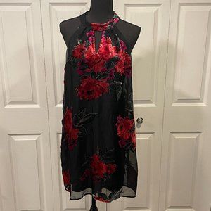 Gigi Floral Burnout Sleeveless Halter A line Dress Medium